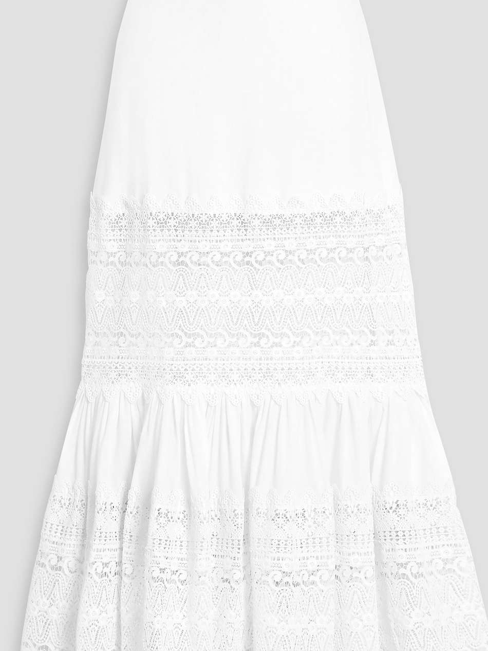 viola guipure lace-paneled cotton-blend voile maxi skirt