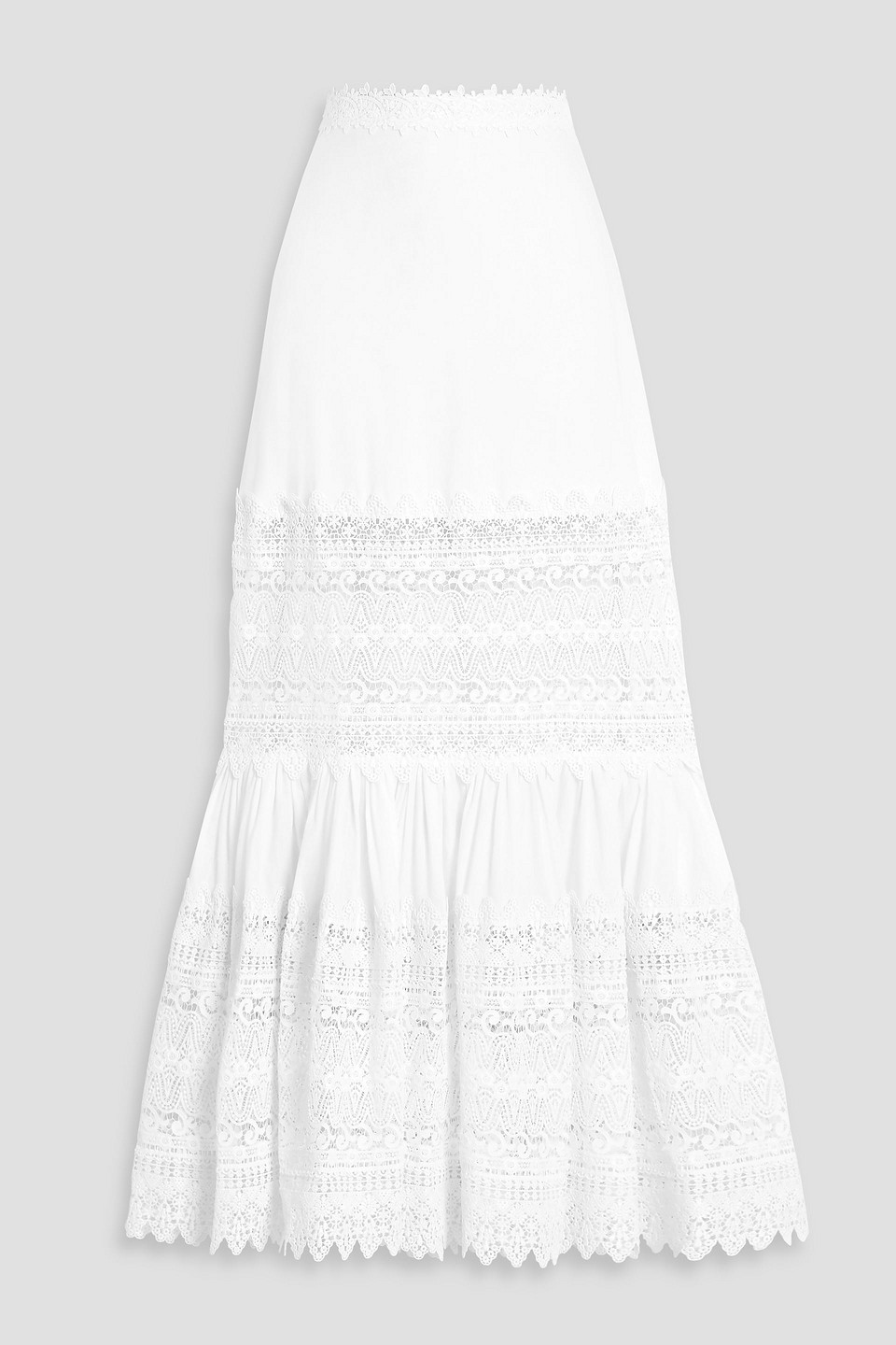 Charo Ruiz Viola Guipure Lace-paneled Cotton-blend Voile Maxi Skirt