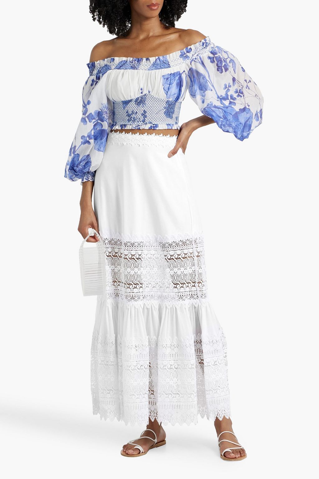CHARO RUIZ IBIZA Viola guipure lace-paneled cotton-blend voile maxi skirt