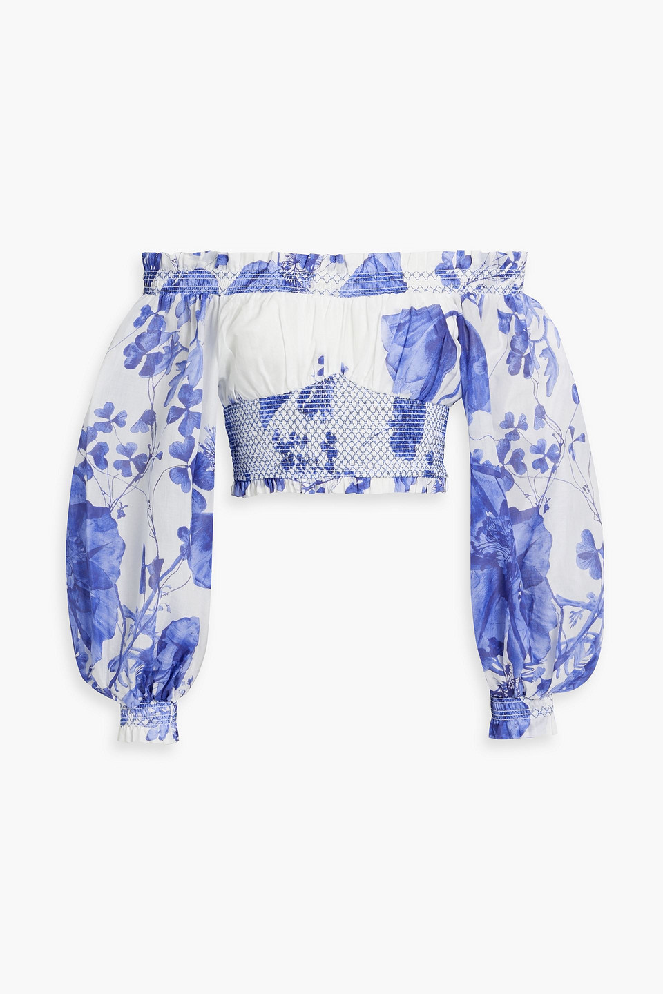 Charo Ruiz Diony Cropped Off-the-shoulder Floral-print Cotton-voile Top