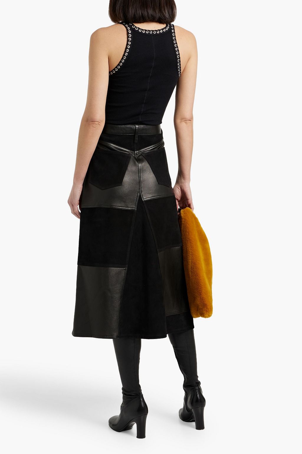 RE/DONE Patchwork leather and suede midi skirt
