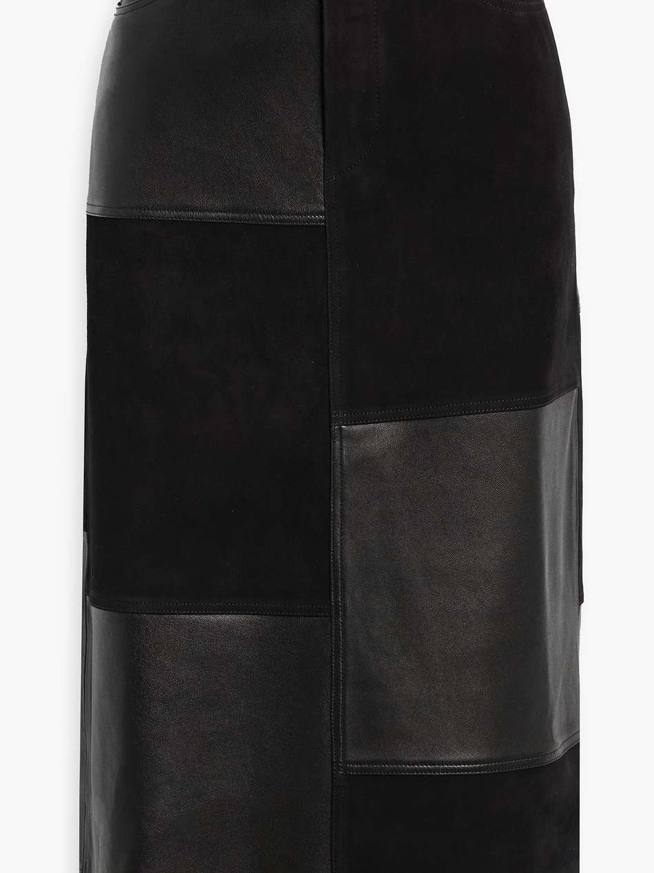 patchwork leather and suede midi skirt