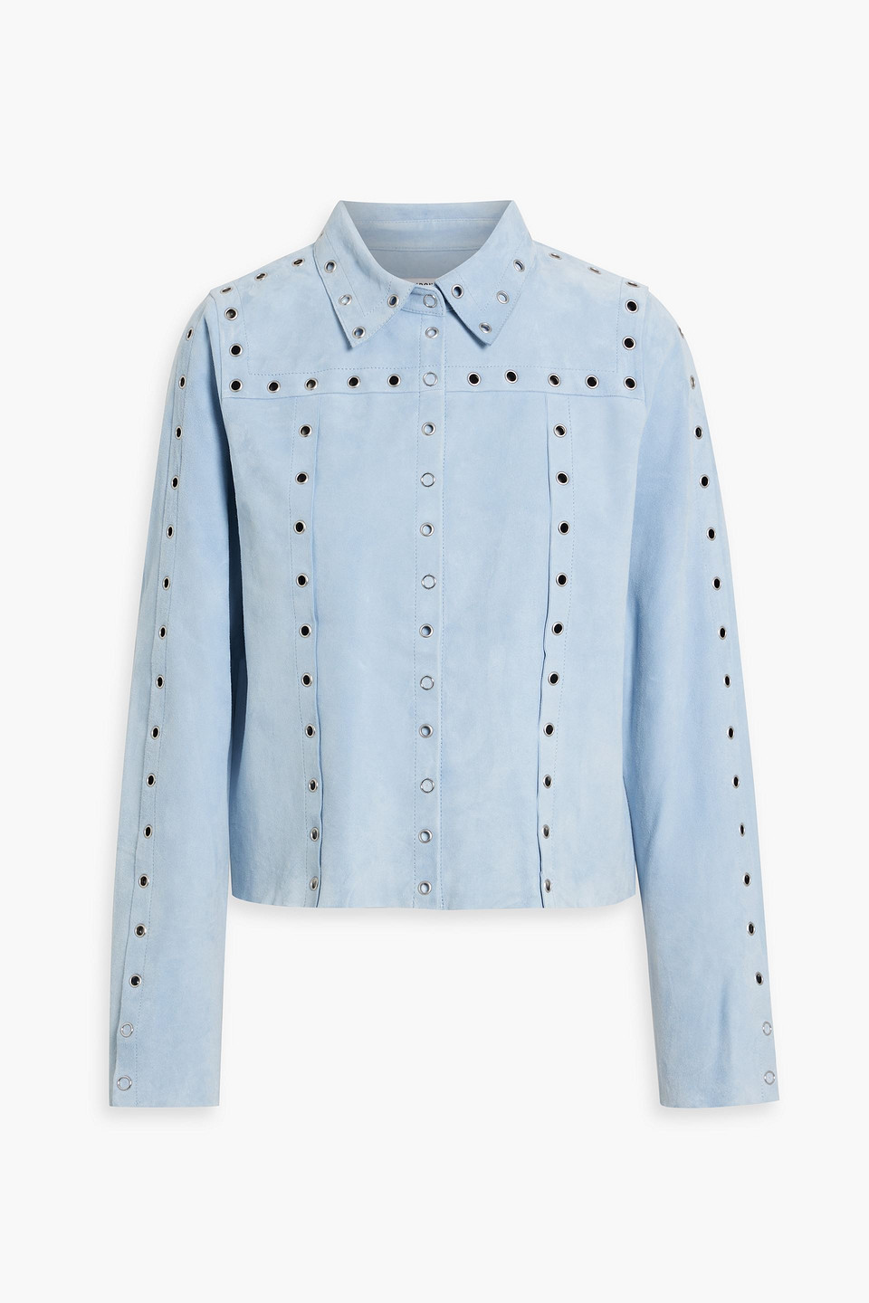 Re/done Eyelet-embellished Suede Shirt In Light Blue