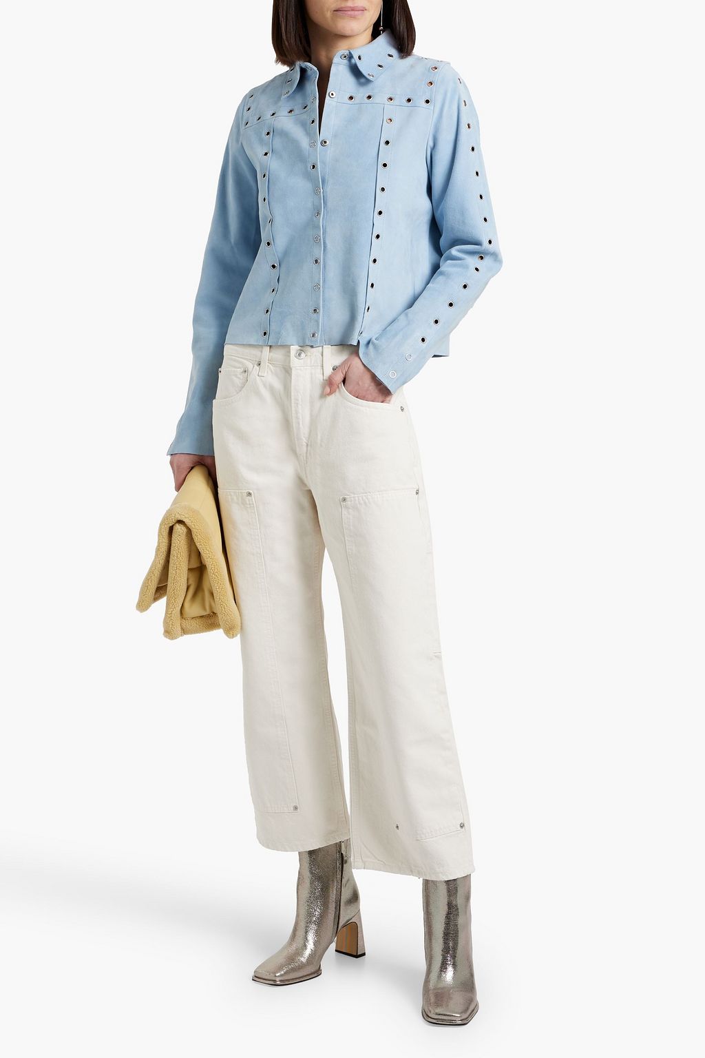 RE/DONE Eyelet-embellished suede shirt