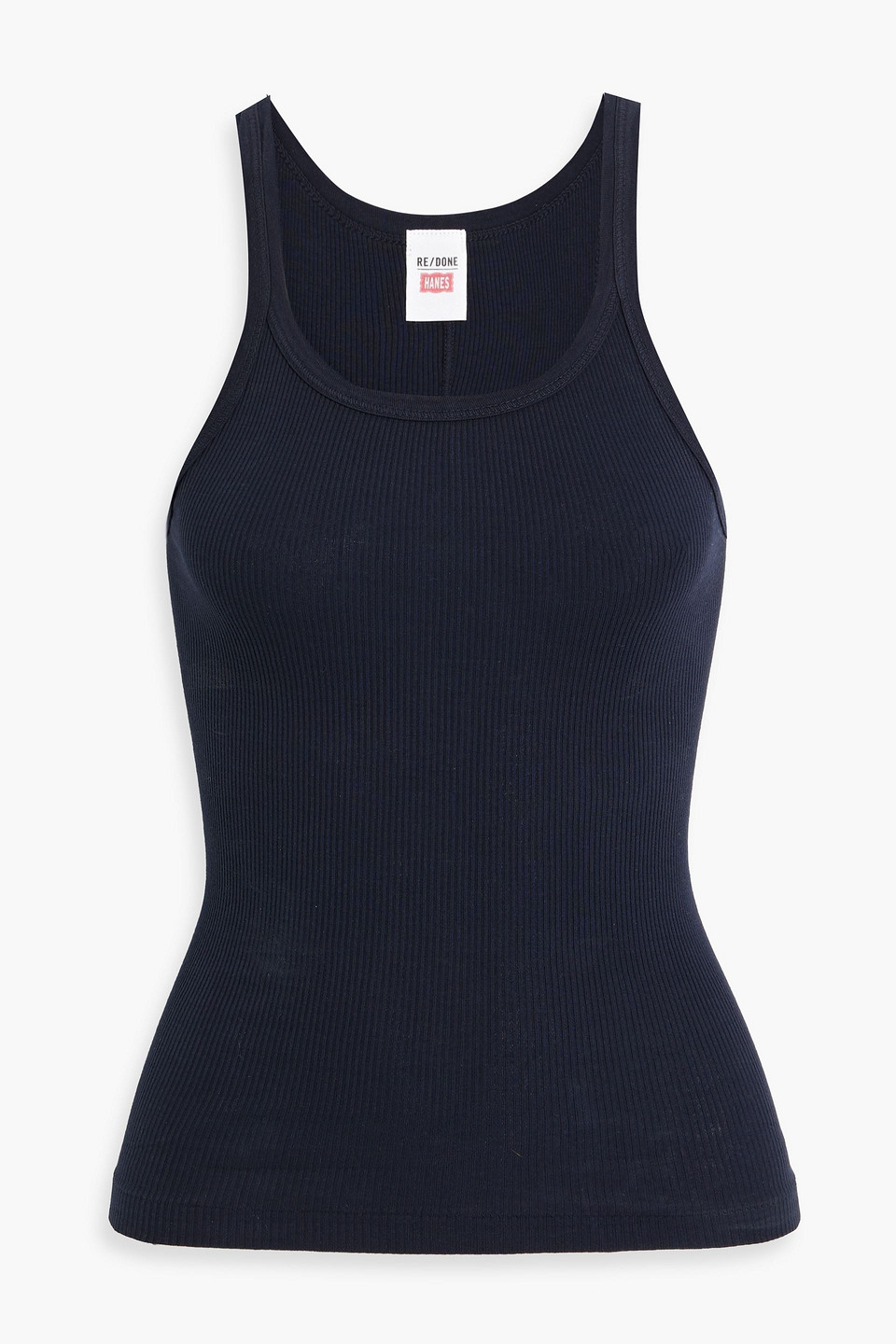 Re/done Ribbed Cotton-jersey Tank In Navy