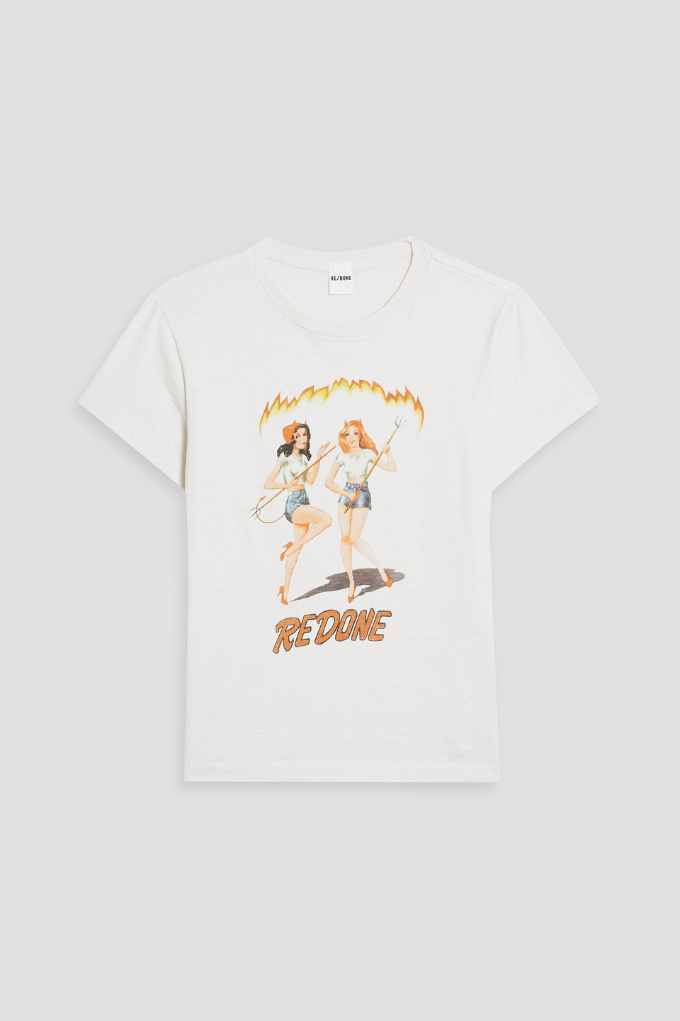 Re/done Printed Cotton-jersey T-shirt In Ecru