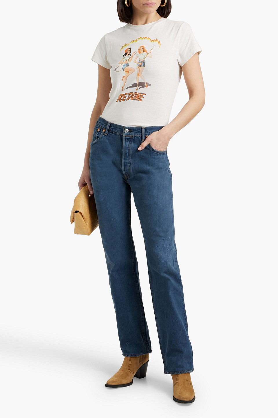 Re/done Printed Cotton-jersey T-shirt In Ecru