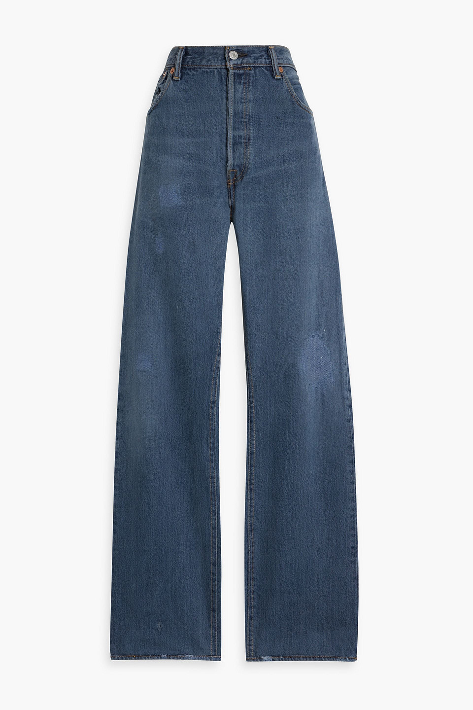 Levi's Distressed High-rise Straight-leg Jeans In Dark Denim