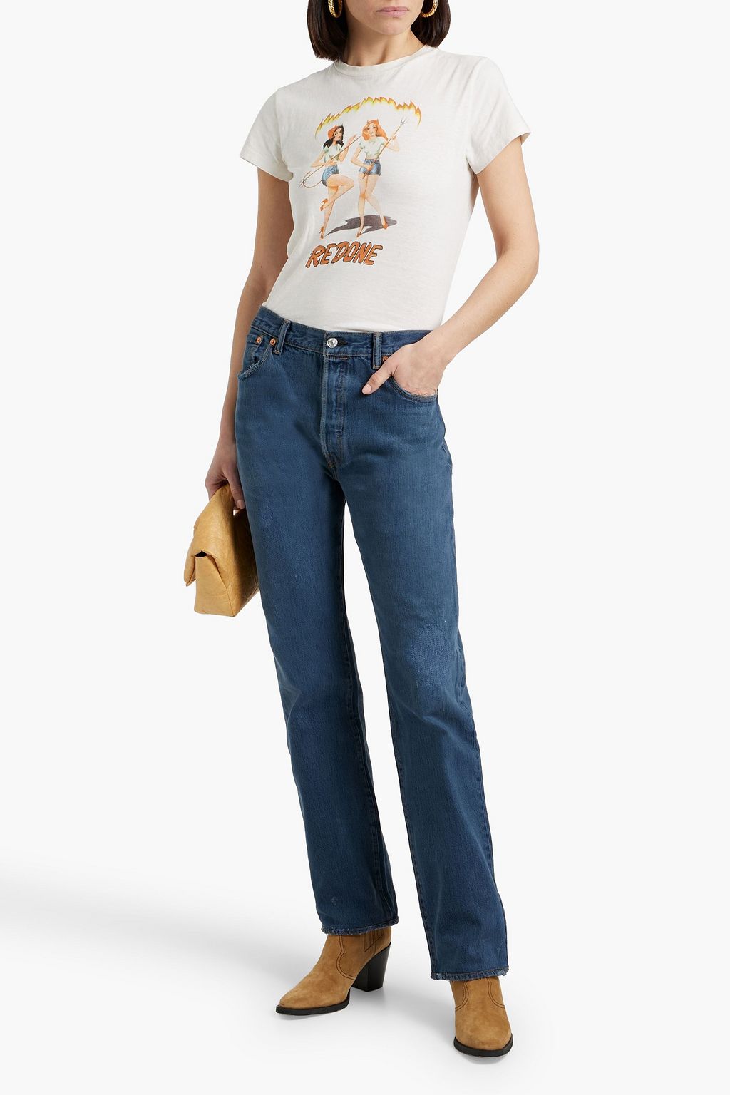 RE/DONE WITH LEVI'S Distressed high-rise straight-leg jeans