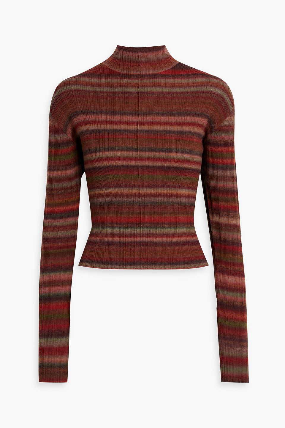 Re/done Striped Ribbed Wool Turtleneck Sweater In Brown
