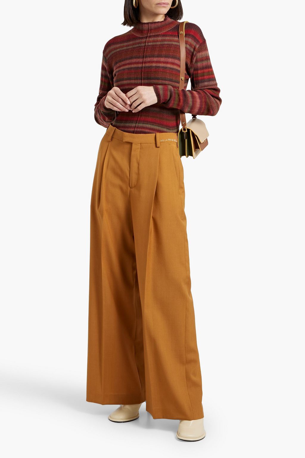 Green tropical wool trousers with drawstring waist | Marni