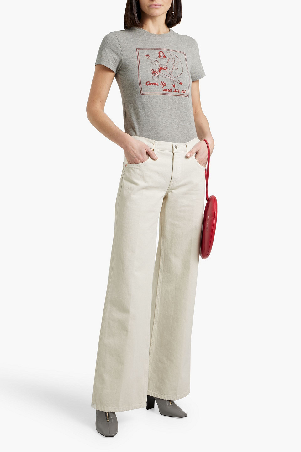 Re/done Printed Cotton-jersey T-shirt In Light Gray