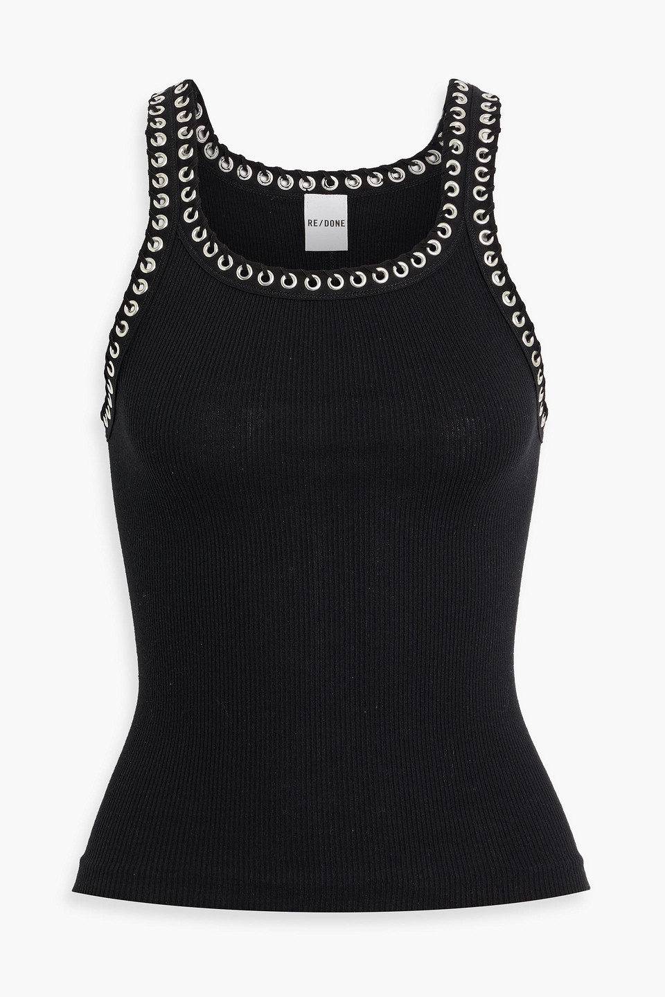 Re/done Whipstitched Ribbed Cotton-jersey Tank In Black