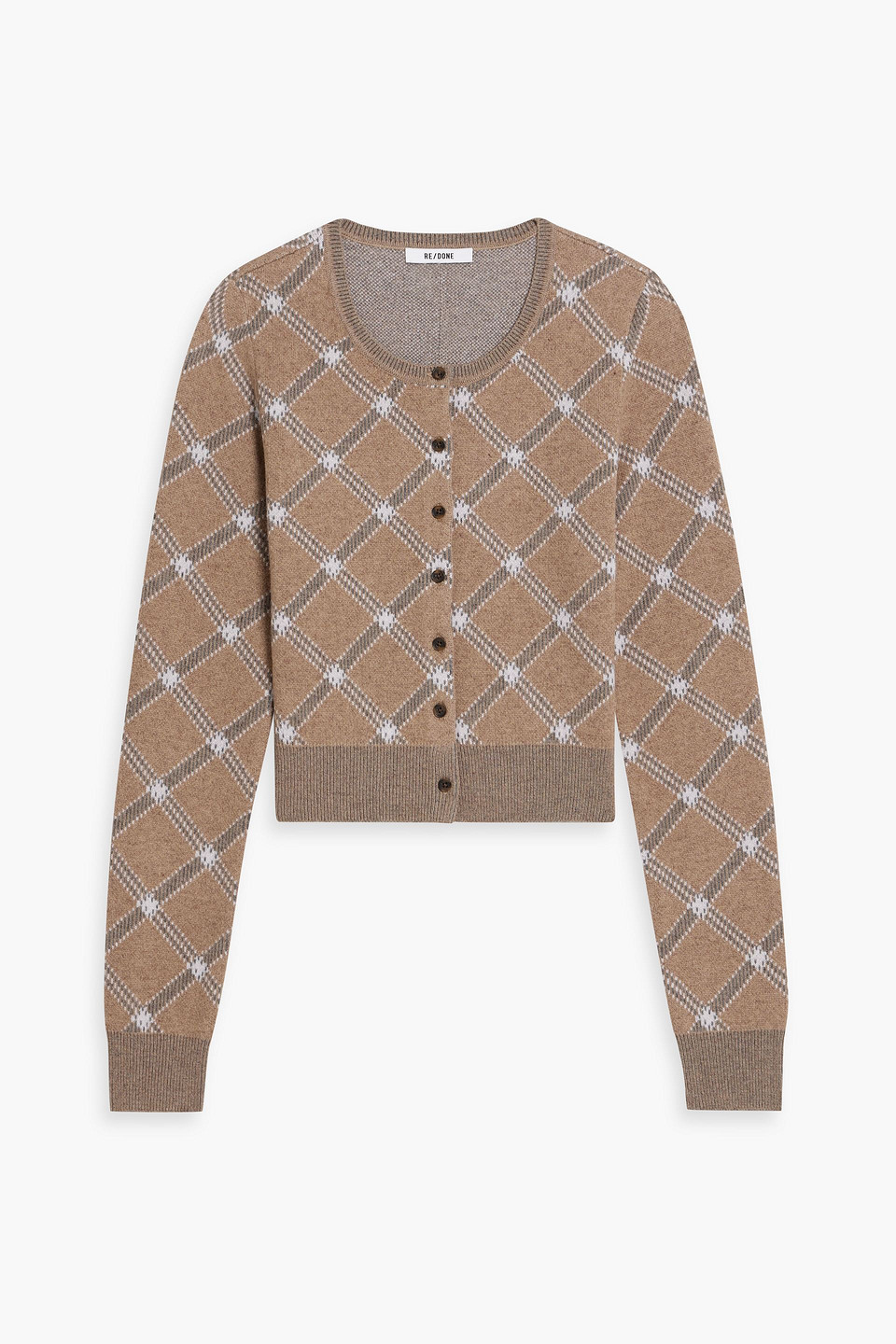 Cropped jacquard-knit wool, cotton and cashmere-blend cardigan