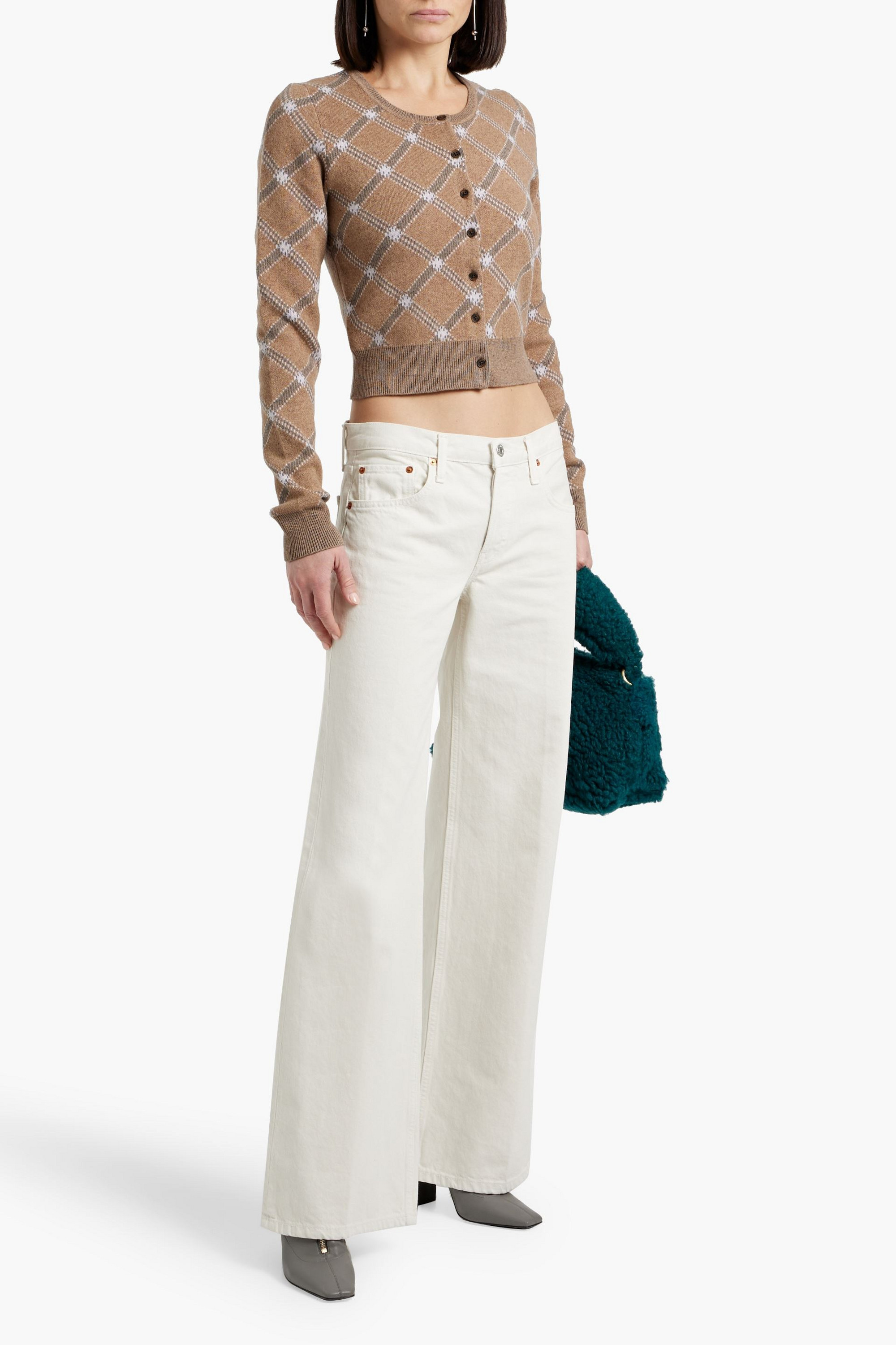RE/DONE Cropped jacquard-knit wool, cotton and cashmere-blend cardigan