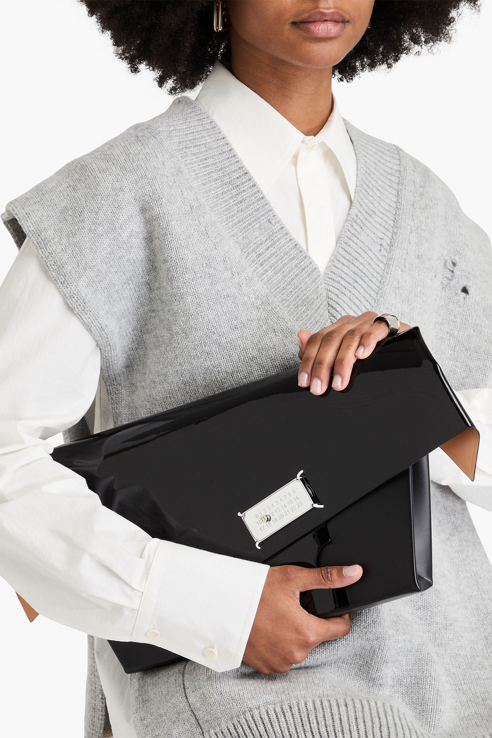 Maison Margiela Snatched Glossed-leather Envelope Clutch In Black