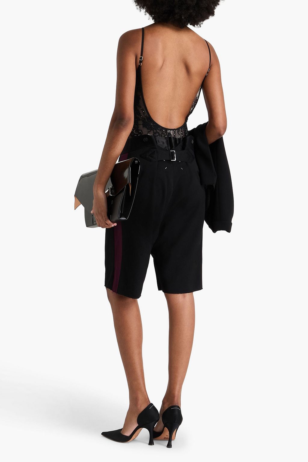 MAISON MARGIELA شورت من صوف فلانيل بحواف من حرير مضلّع