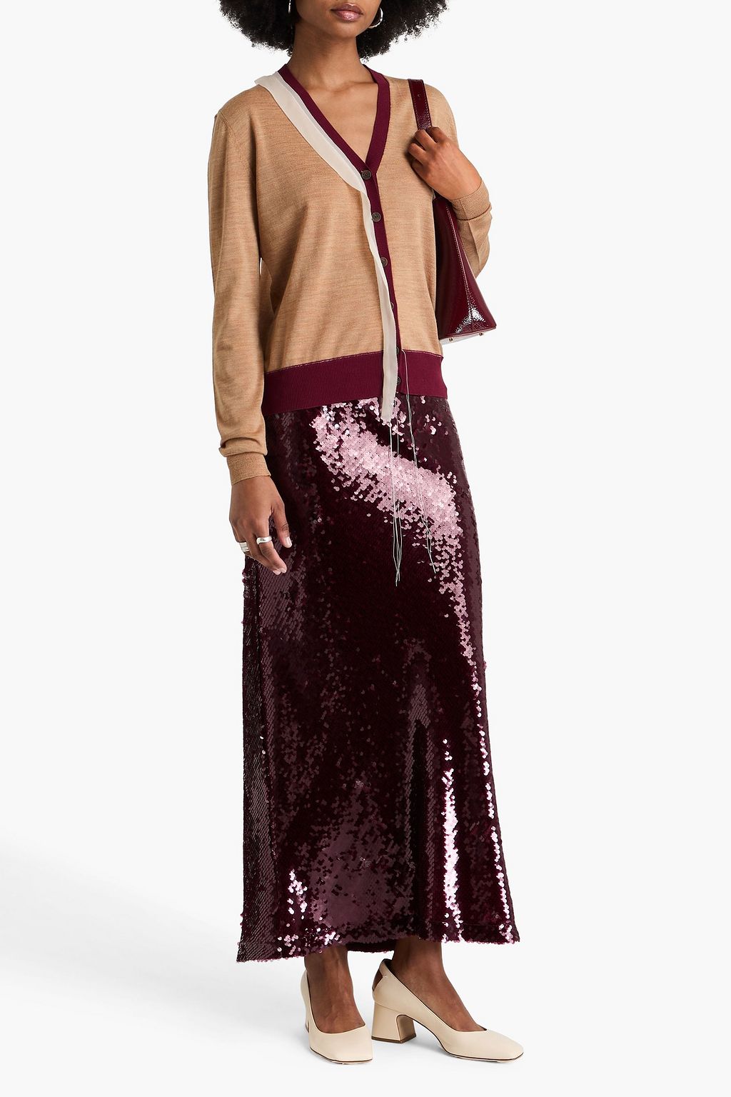MAISON MARGIELA Cardigan aus einer Woll-Baumwollmischung mit Chiffonbesatz