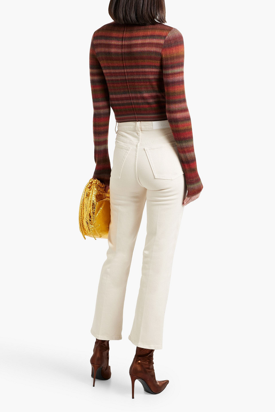 Re/done 70s Cropped High-rise Bootcut Jeans In Ivory