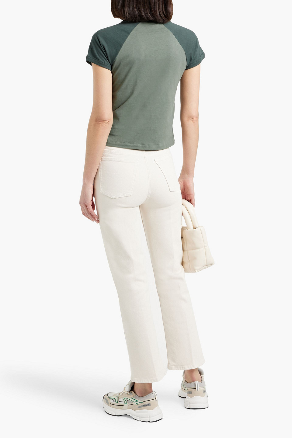 Re/done Two-tone Cotton-jersey T-shirt In Grey Green