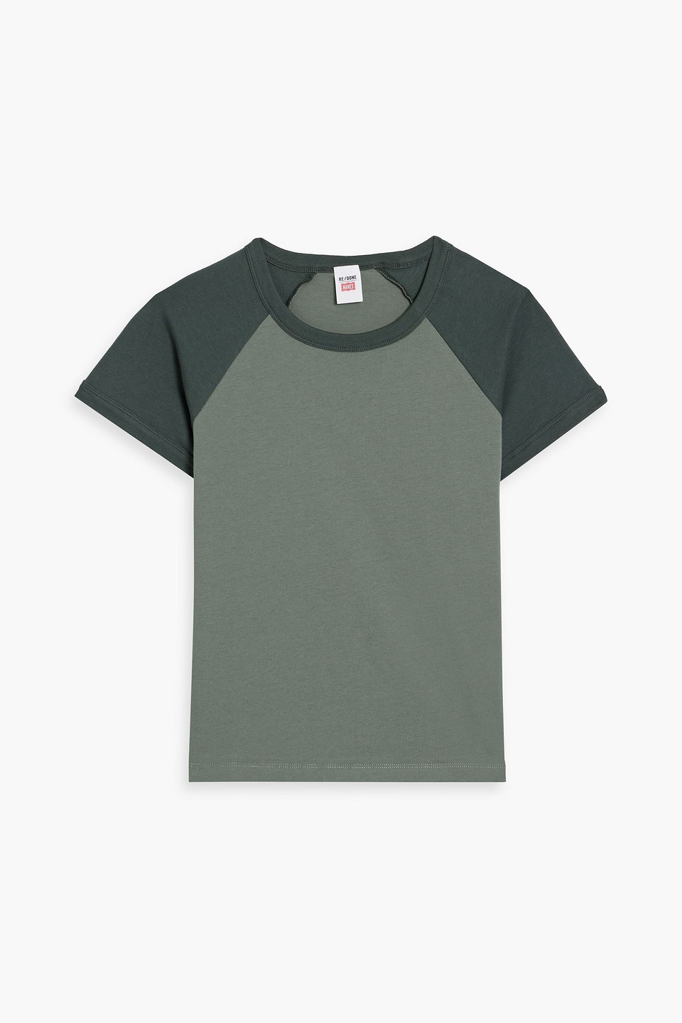 Re/done Two-tone Cotton-jersey T-shirt In Grey Green