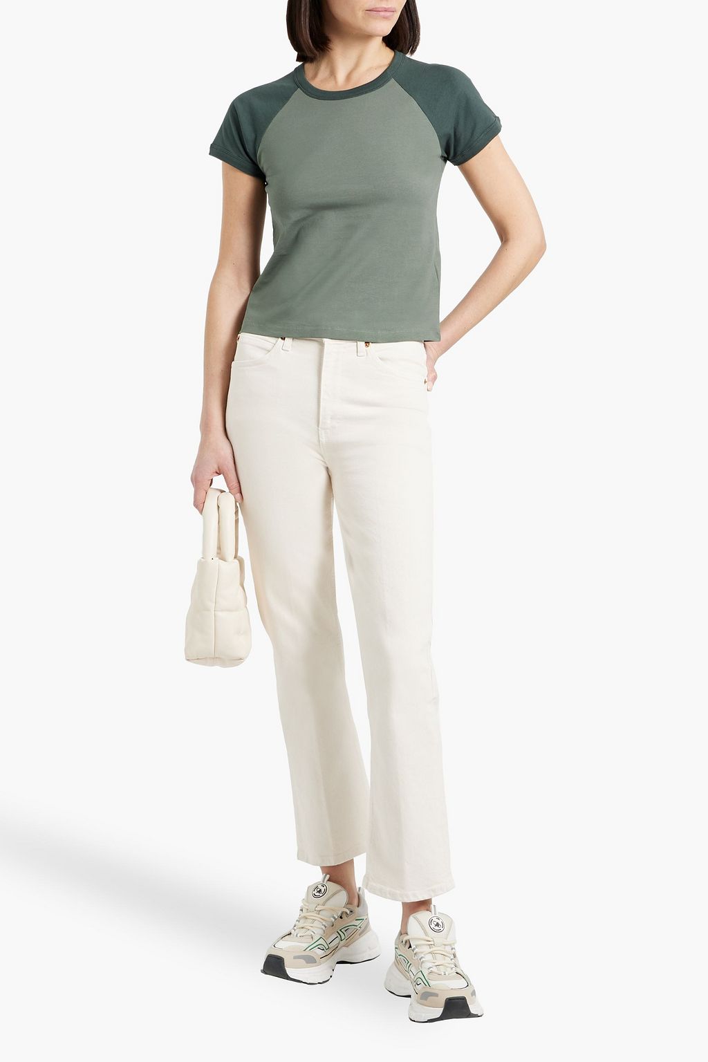 RE/DONE BY HANES Two-tone cotton-jersey T-shirt