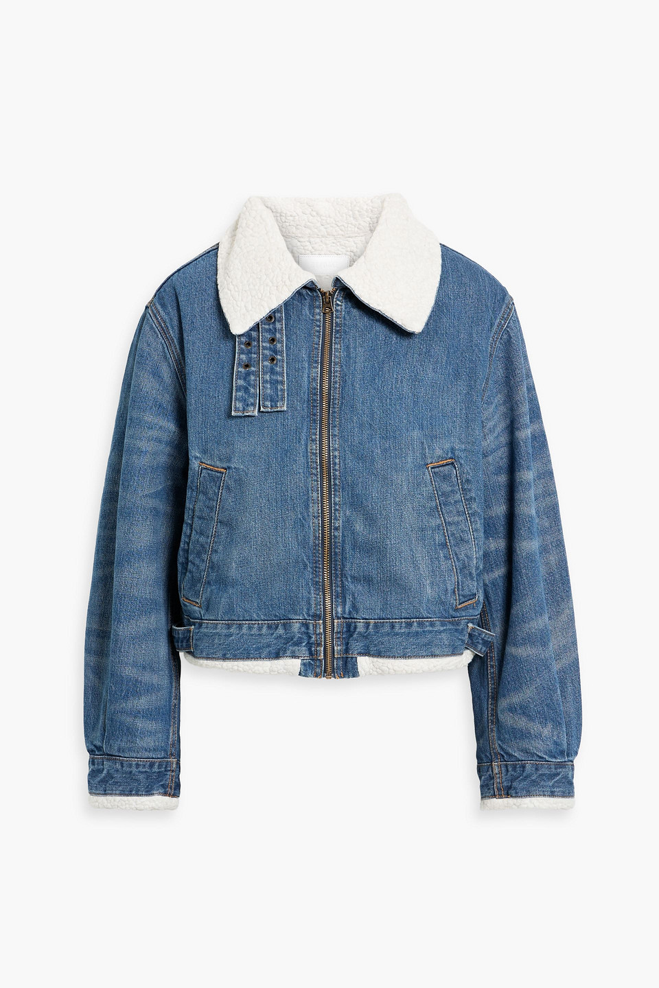 Re/done Faux Shearling Lined Denim Aviator Jacket In Blue