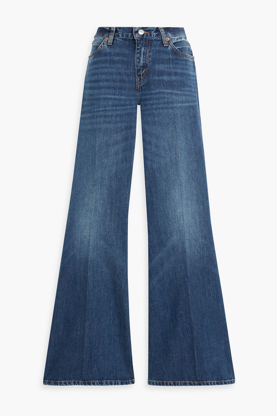 Re/done Mid-rise Flared Jeans In Mid Denim