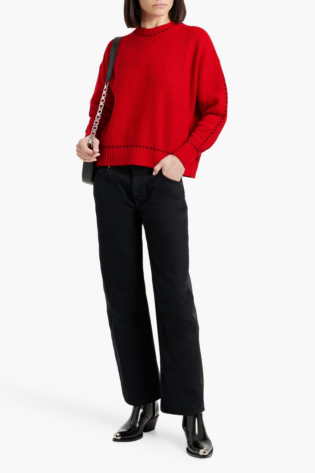 AUTUMN CASHMERE Embroidered ribbed cashmere sweater