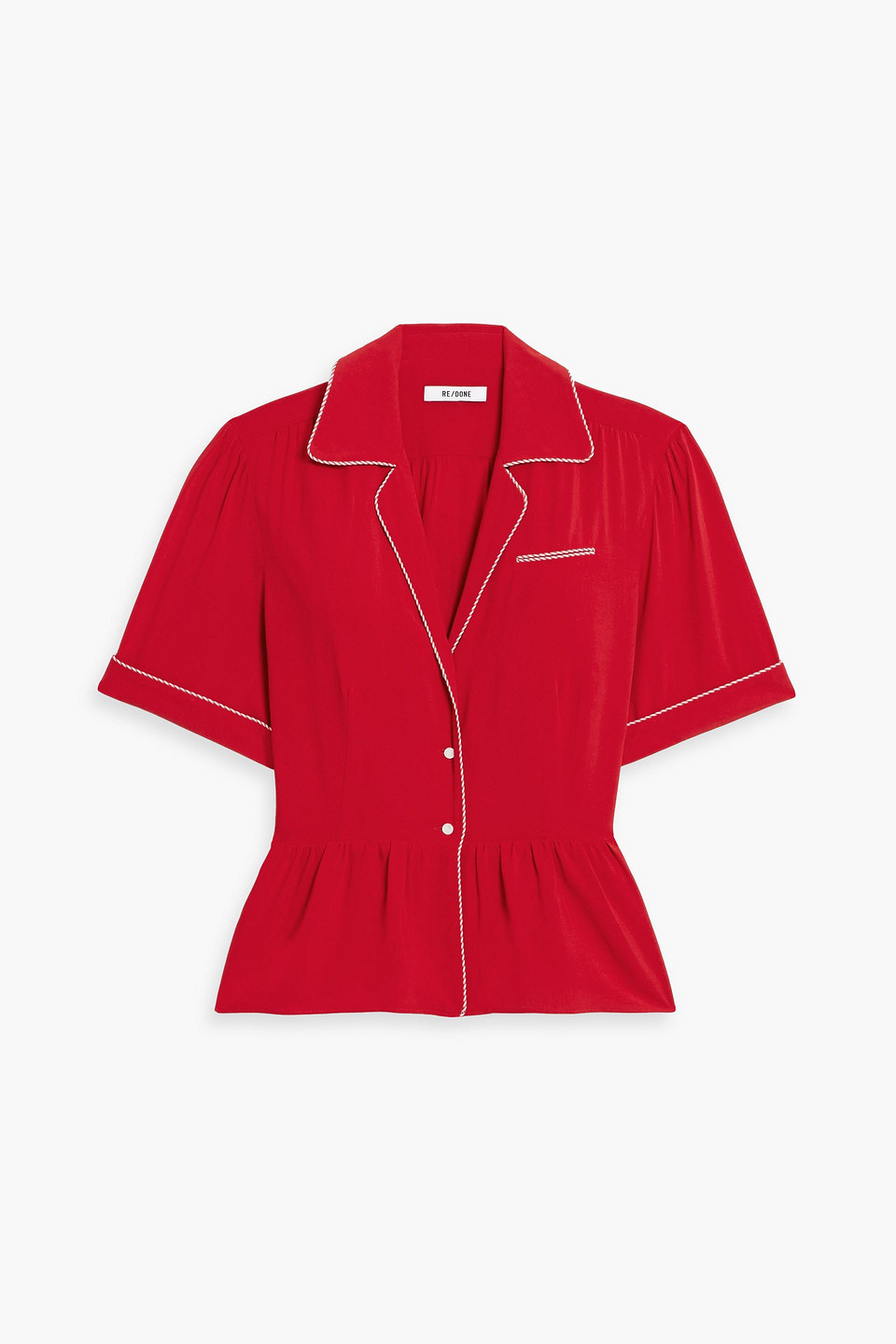 Re/done Gathered Crepe Shirt In Red