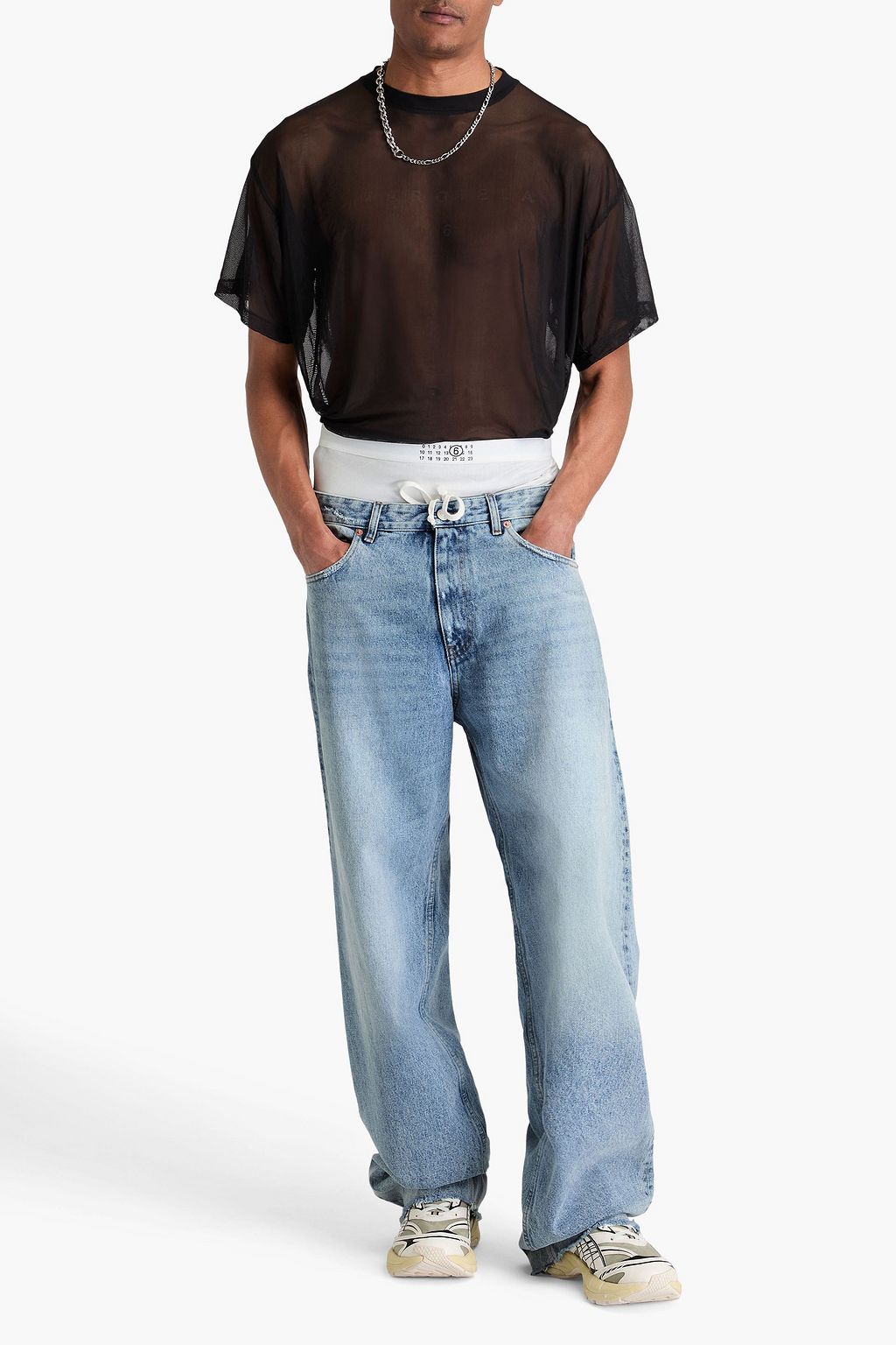 MM6 MAISON MARGIELA デニム ジーンズ ストレッチジャージーパネル 色あせ加工