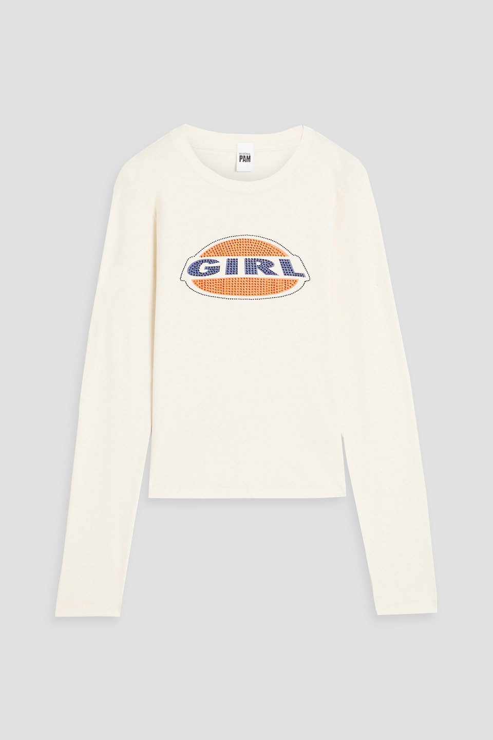 Re/done & Pam 90s Crystal-embellished Printed Cotton-jersey Top In Ivory