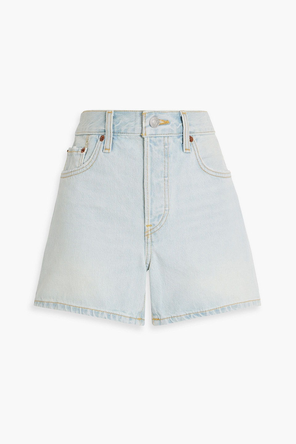Re/done Distressed Denim Shorts In Light Denim