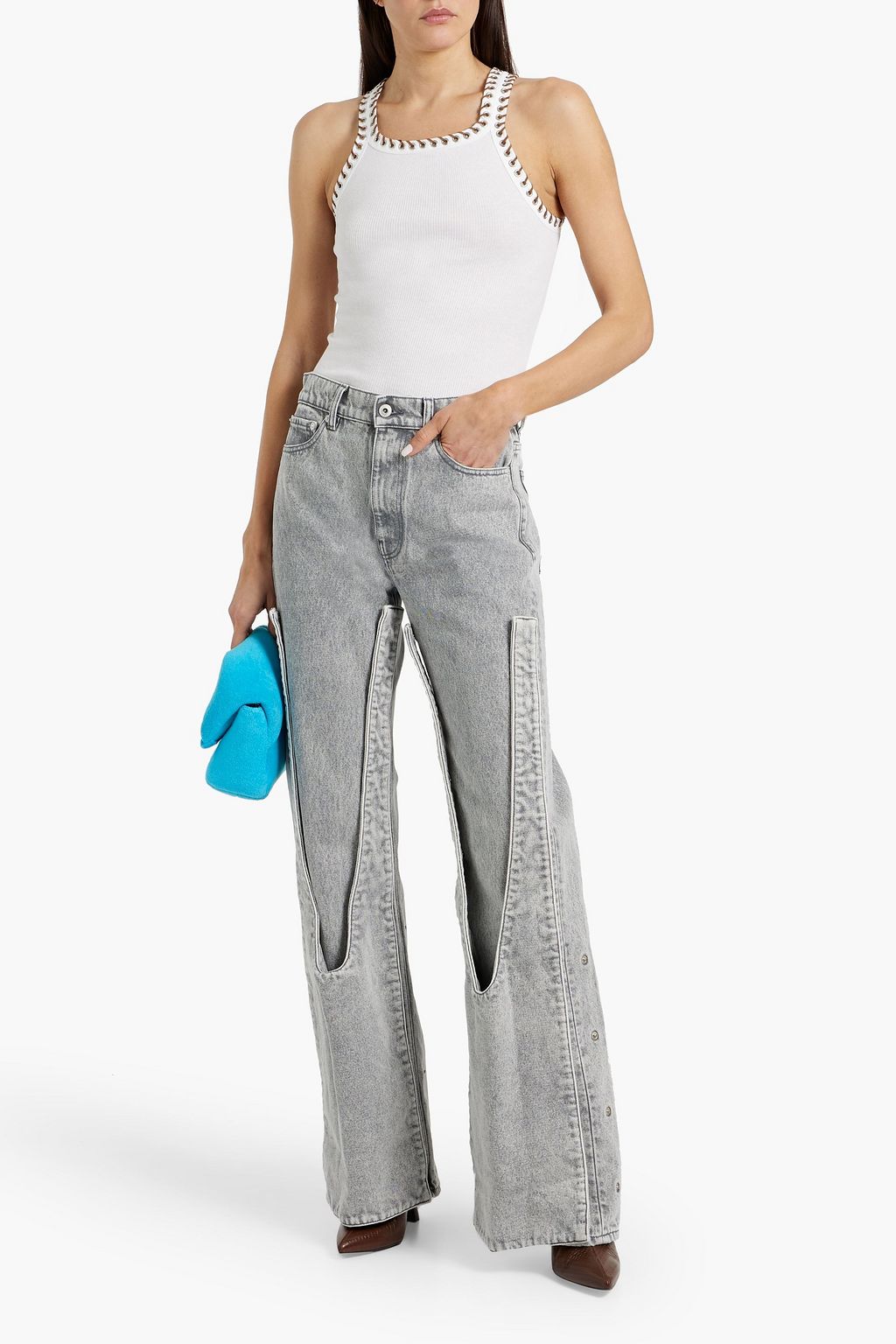 RE/DONE Eyelet-embellished ribbed cotton-jersey tank
