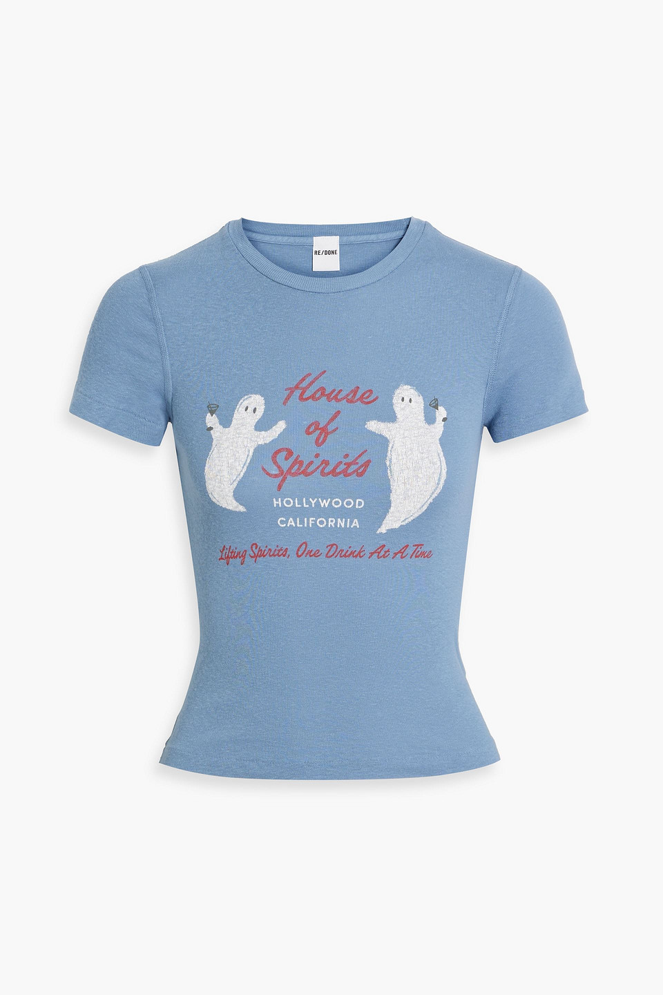 Re/done Printed Cotton-jersey T-shirt In Light Blue
