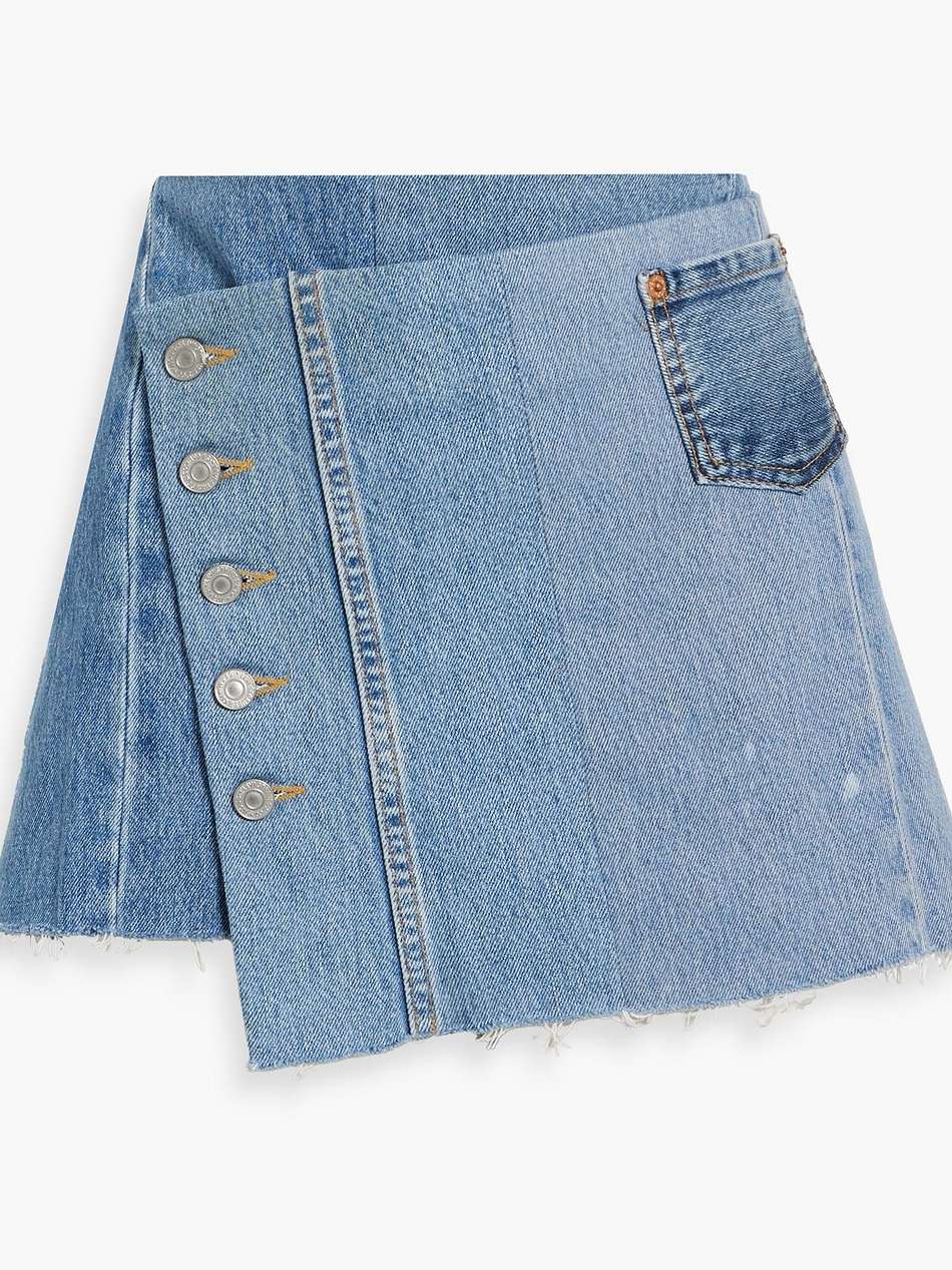 paneled denim mini wrap skirt