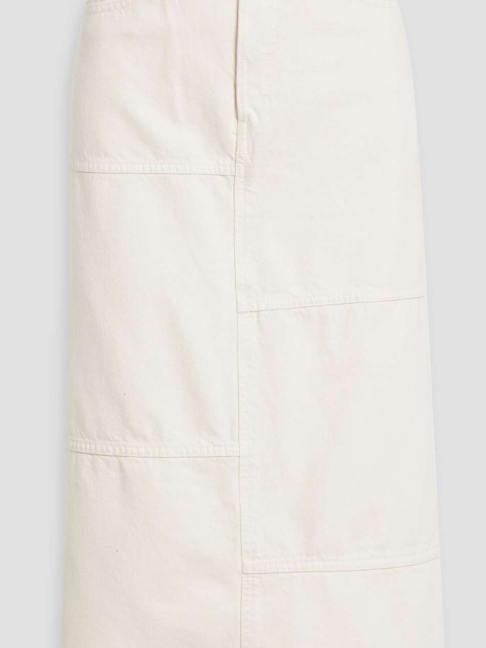 paneled denim midi skirt