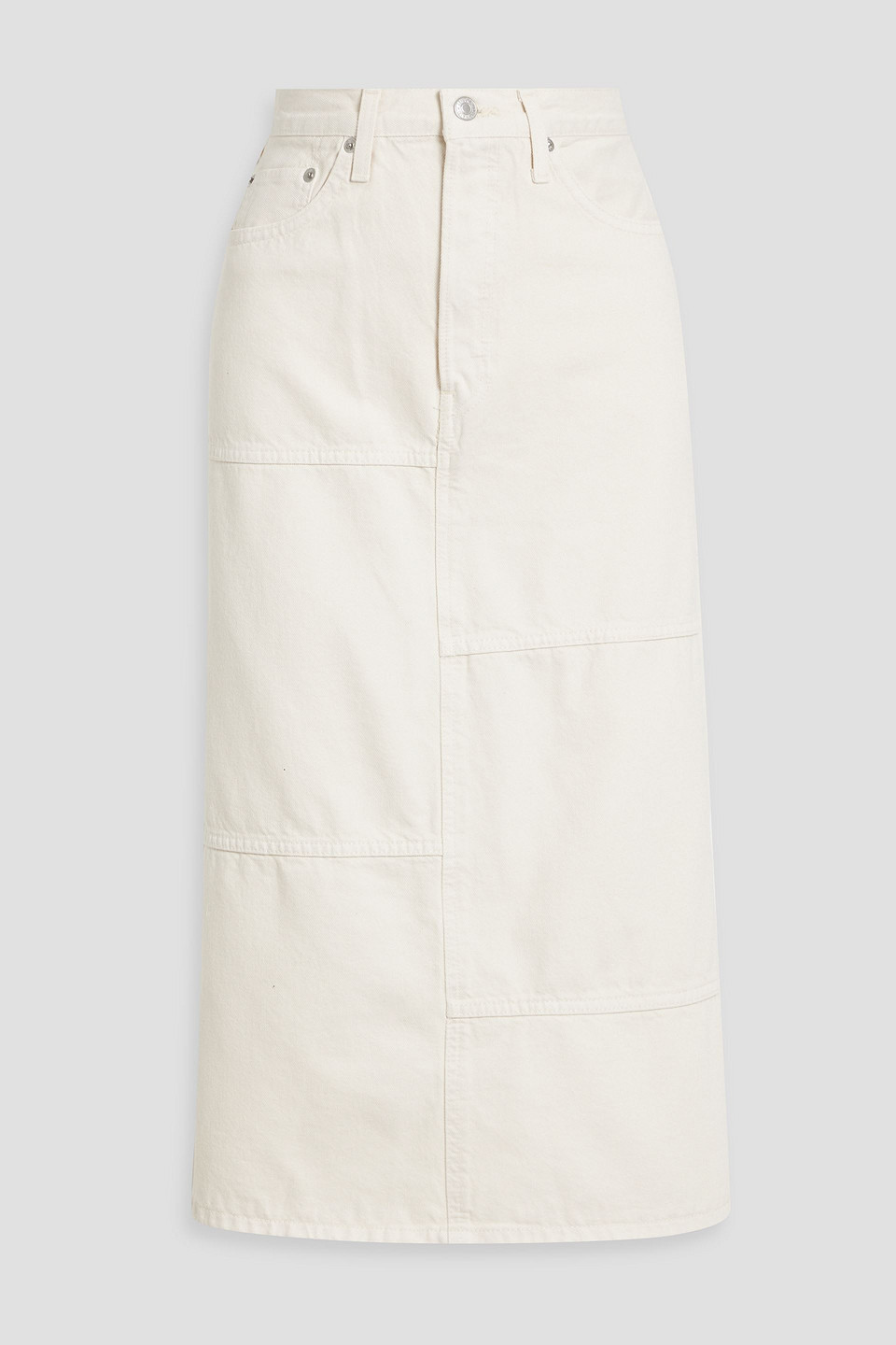 Re/done Paneled Denim Midi Skirt In Ecru