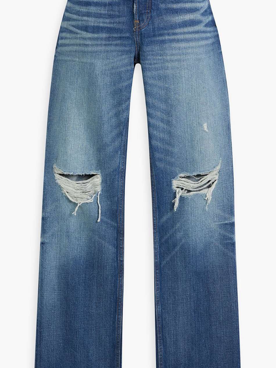 distressed high-rise straight-leg jeans