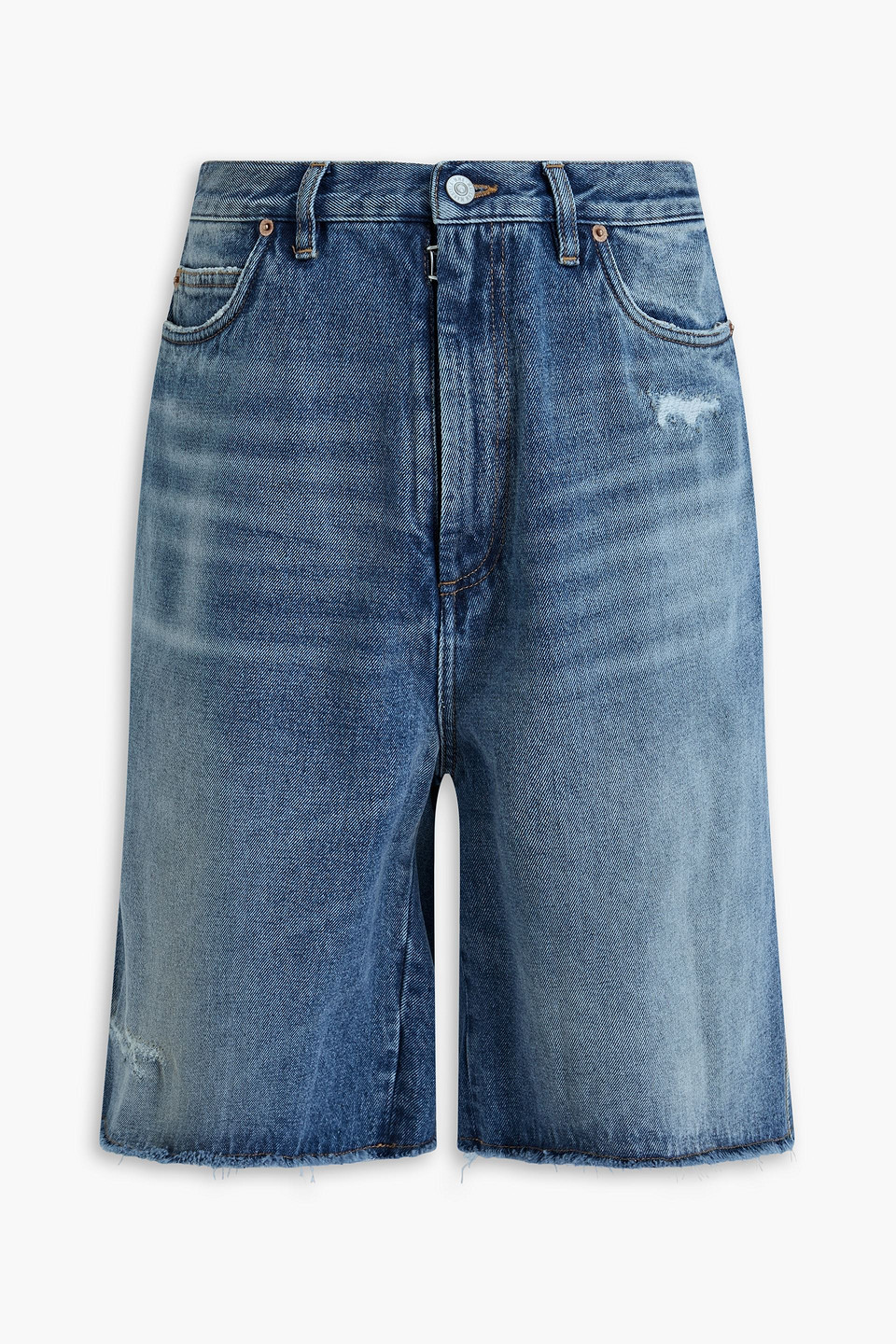 Distressed denim shorts