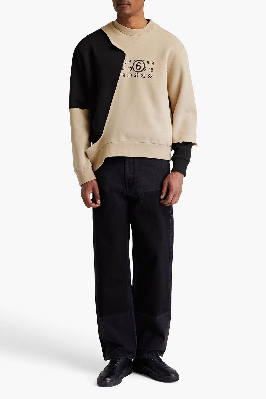 MM6 MAISON MARGIELA سويت شيرت من الفليس القطني مزين بطبعة شعار متعدد الطبقات