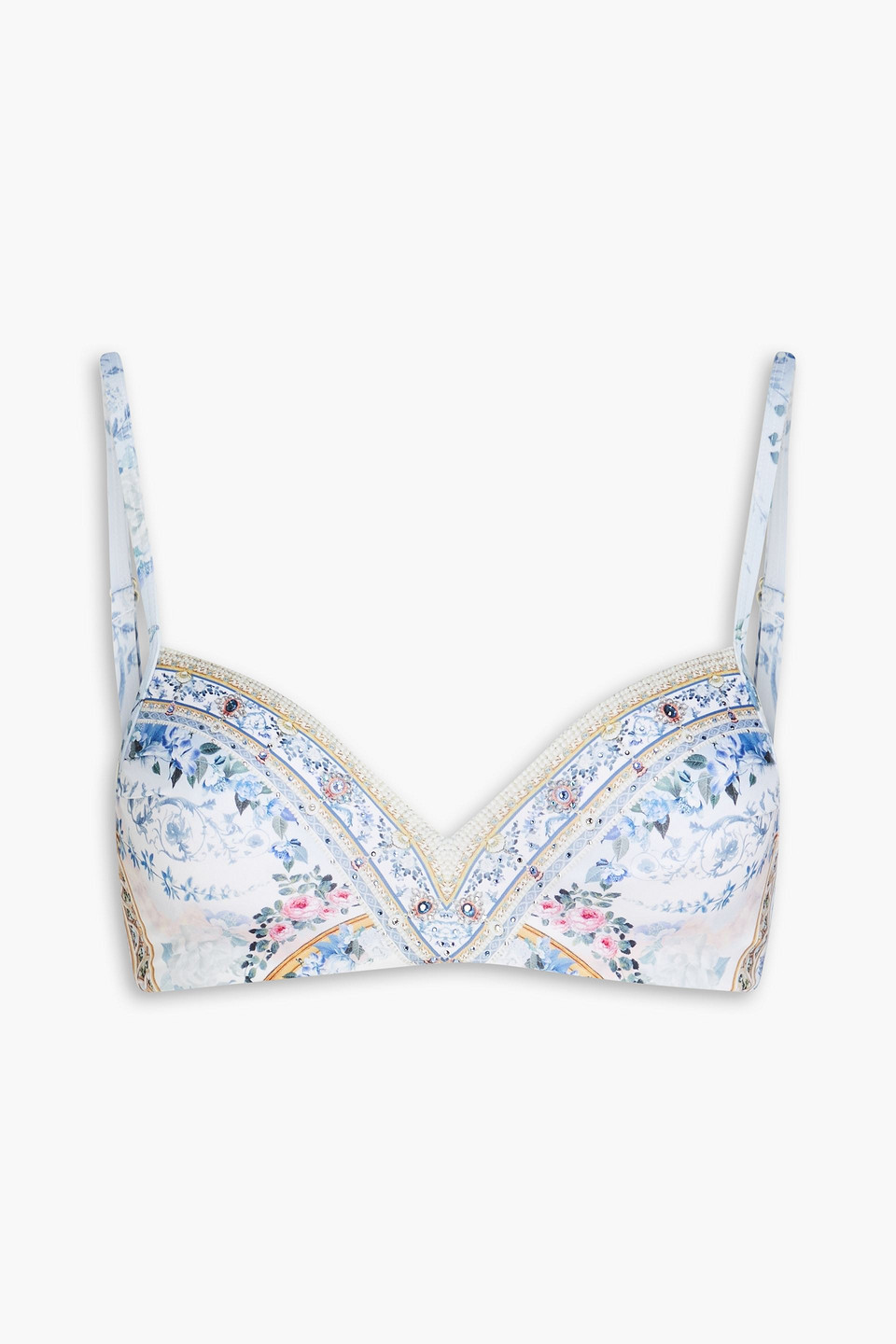 Camilla Crystal-embellished Printed Triangle Bikini Top
