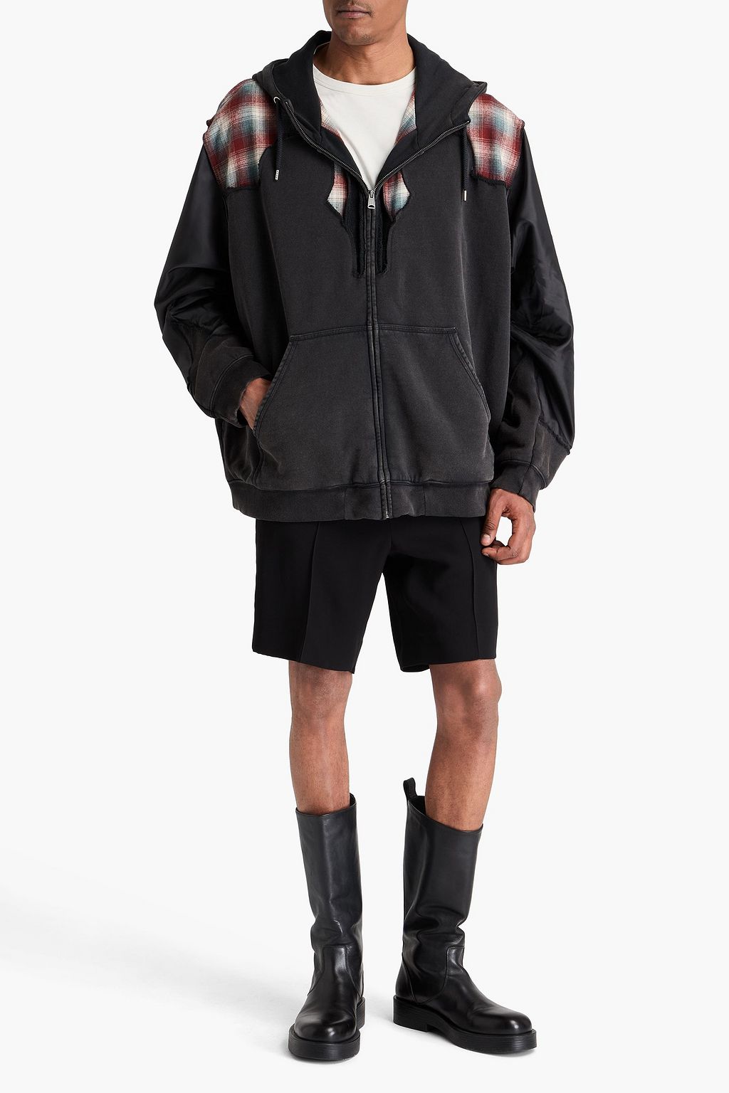 MAISON MARGIELA + Pendleton checked wool, shell and French cotton-terry hoodie