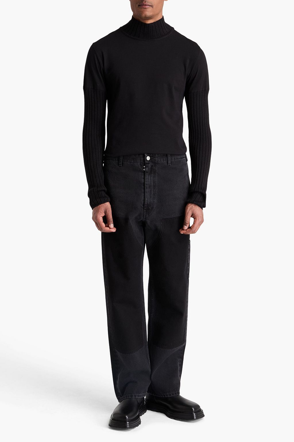 MM6 MAISON MARGIELA Cotton-jersey and ribbed wool-blend T-shirt