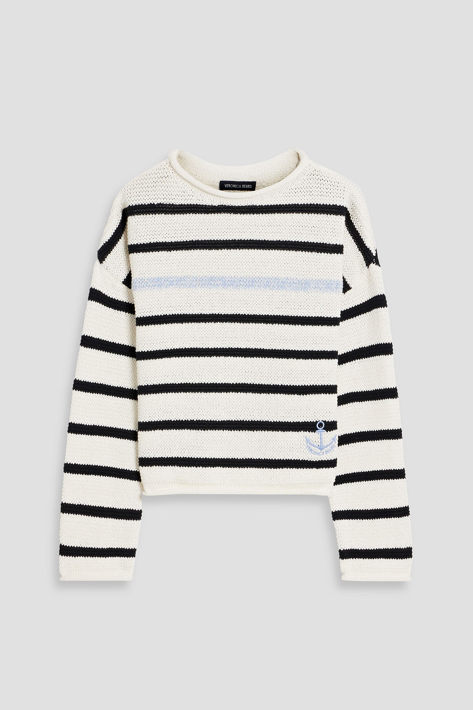 Veronica Beard Rori Embroidered Striped Cotton Sweater In Neutral