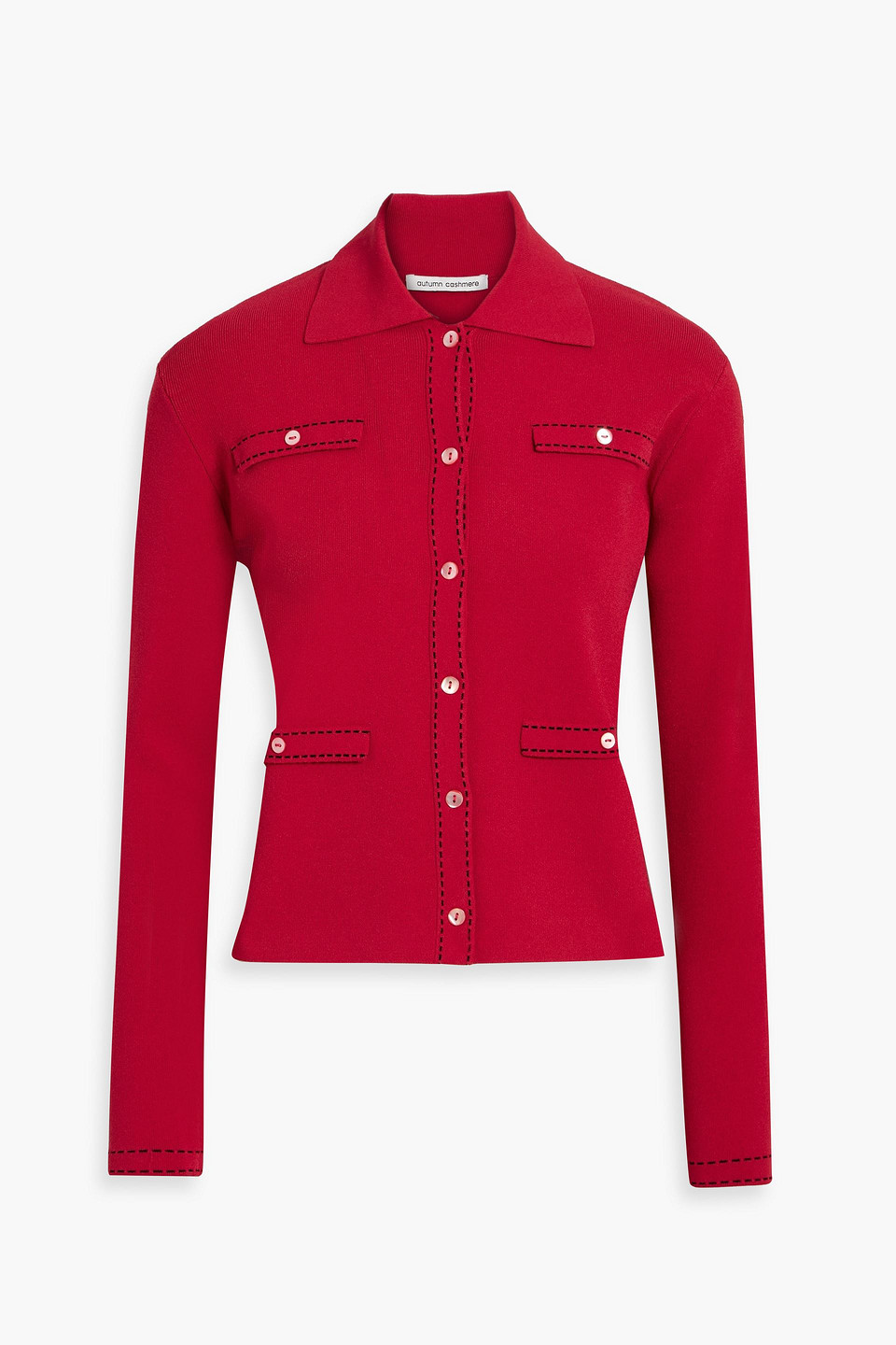 Topstitched ribbed-knit cardigan
