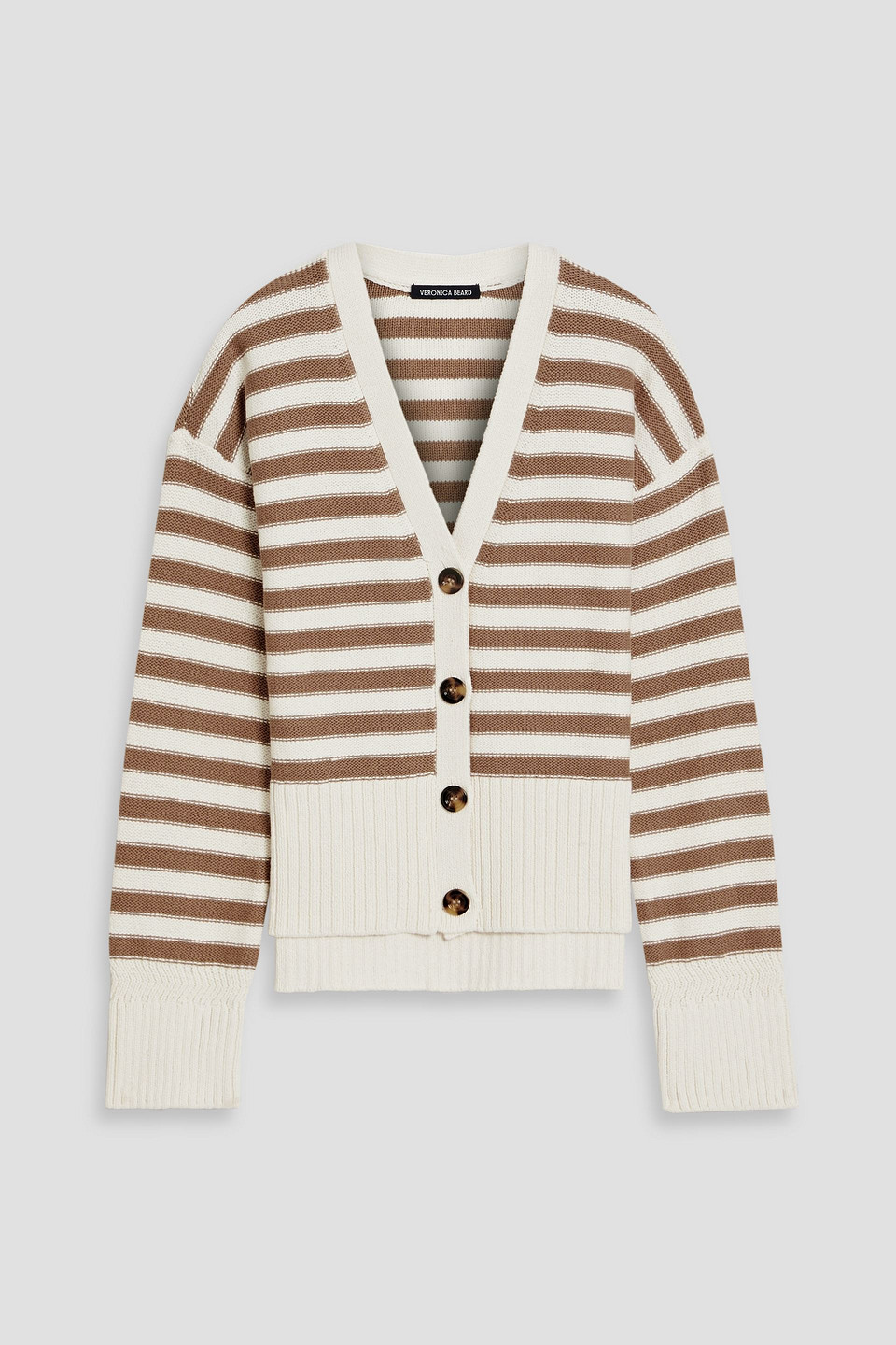 Veronica Beard Saylor Striped Cotton Cardigan In Off-white