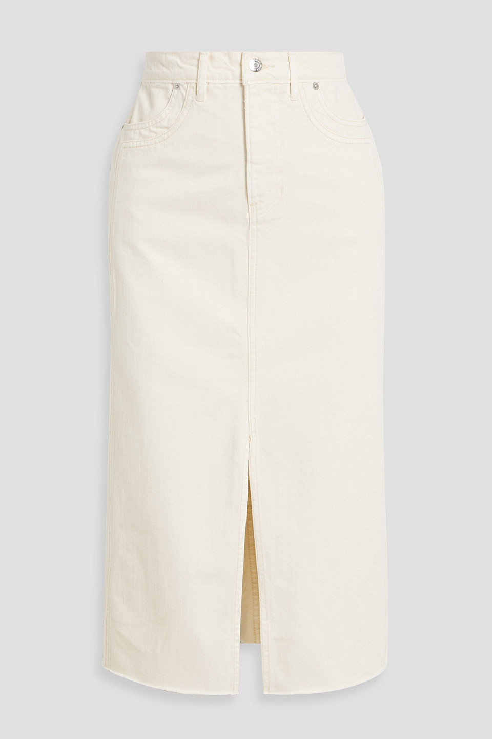 Victoria paneled denim midi skirt