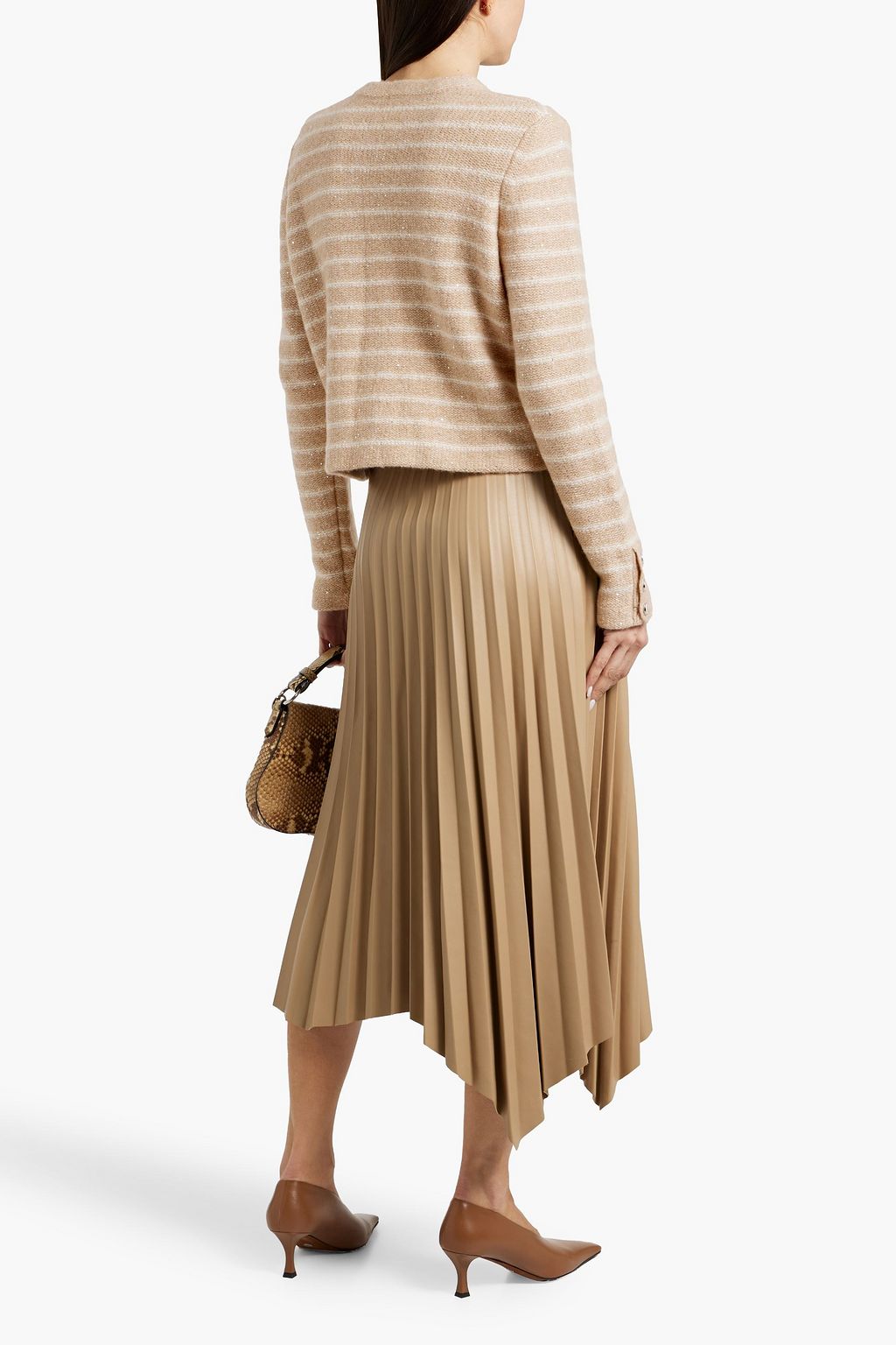 AUTUMN CASHMERE Embellished striped cable-knit cashmere-blend cardigan