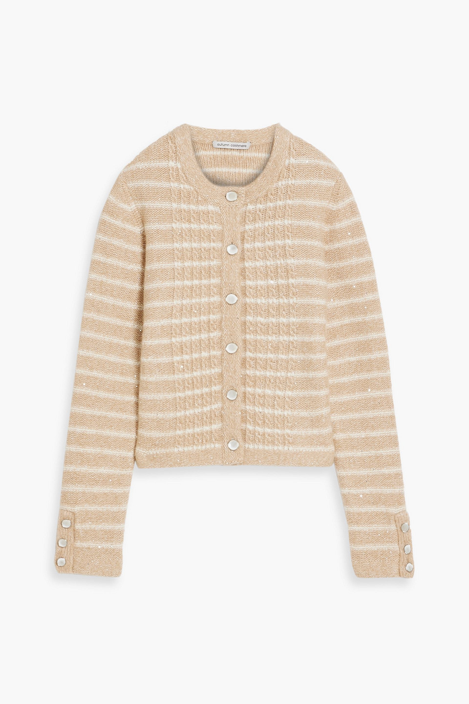 Autumn Cashmere Embellished Striped Cable-knit Cashmere-blend Cardigan